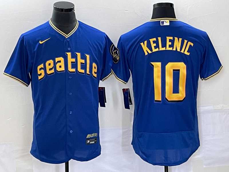 Mens Seattle Mariners #10 Jarred Kelenic Blue 2023 City Connect Flex Base Stitched Jersey